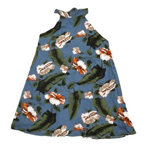 Aakaa Teal Floral Open Back Halter Mini Dress L